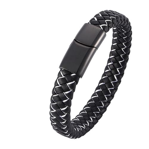 Aotiwe Armreif Männer, Herren Armband Breit Schlichtes Armband aus Geflochtenem Lederband Schwarz Weiß Armband Männer Outdoor Pu Leder 16.5cm von Aotiwe