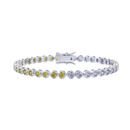 Aotiwe Armreif Silber, Armbänder Damen Modeschmuck Tenniskette Armbänder Damen Boho mit Blau Gelb Rundschliff Zirkonia 925 Silber 18cm von Aotiwe