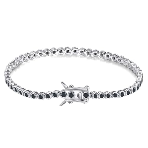 Aotiwe Armreif Silber Set, Armbänder Damen Echt Silber Tenniskette Friendship Bracelet Kit mit Schwarz Rundschliff Zirkonia 2mm 18cm von Aotiwe