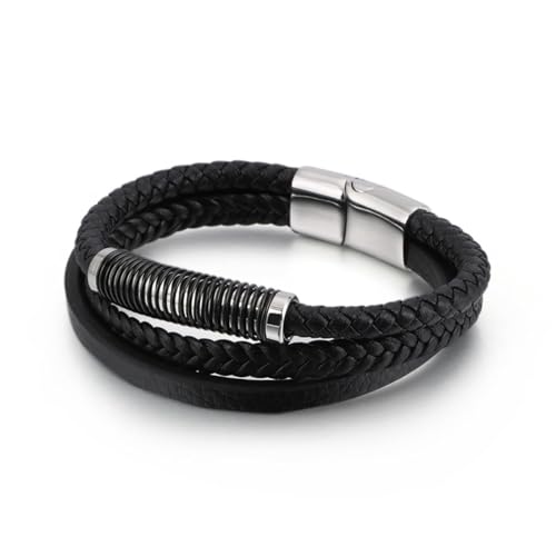 Aotiwe Armreif Silber Set, Armband Männer Leder Spule Spule aus Stahl 21cm Geschenk Ehemann von Aotiwe