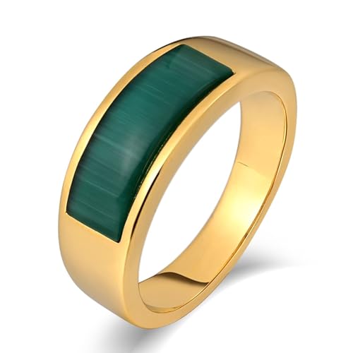 Aotiwe Boho Ringe, Verlobungsring Männer Quadratisch Rund Gold Ring Männer Verlobung mit Grün Rundschliff Opal Edelstahl Größe 60 (19.1) von Aotiwe