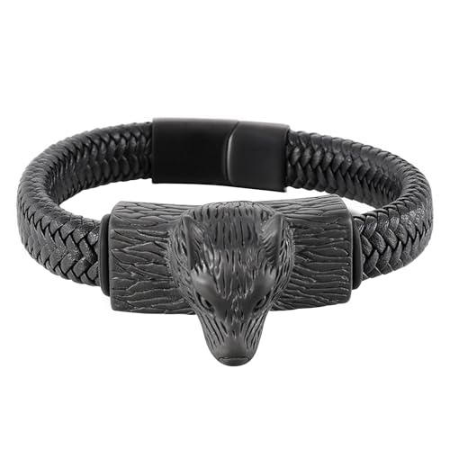 Aotiwe Bracelet Herren, Herren Armband Outdoor Wolf Schwarz Matching Bracelets Pu Leder 22cm von Aotiwe