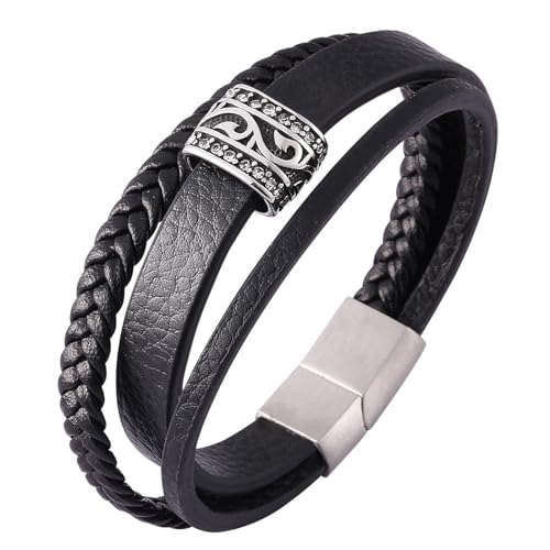 Aotiwe Bracelet Herren, Männer Armband Dünn 3 Lagiges Armband Schwarz Armband für Herren Pu Leder 16.5cm von Aotiwe