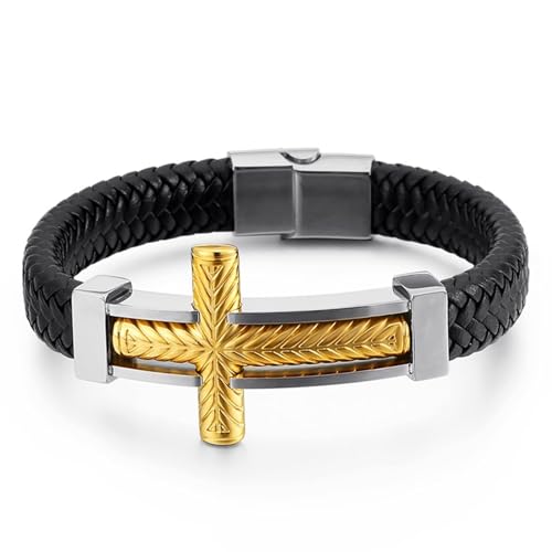 Aotiwe Bracelet Men, Armband Herren Gold Kreuzen Armbänder Set Pu Leder 21cm Beste Freundin Geschenke von Aotiwe