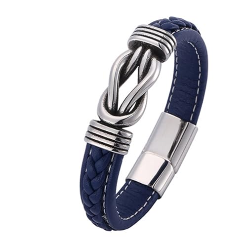 Aotiwe Bracelet Men, Armreif Silber Vintage Armreif aus Leder mit Quadratischem Knoten Blau Armbänder Herren Pu Leder 18.5cm von Aotiwe