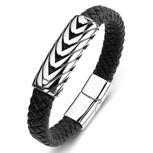 Aotiwe Bracelet Men, Armreif Vintage Pfeil Silber Schwarz Armbänder Männer Pu Leder 18.5cm von Aotiwe