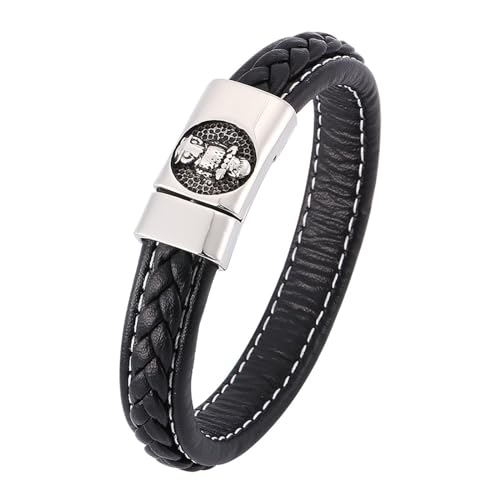 Aotiwe Bracelet Men, Herren Armband Kette Eulen Lederarmreif Schwarz Mens Bracelet Pu Leder 18.5cm von Aotiwe