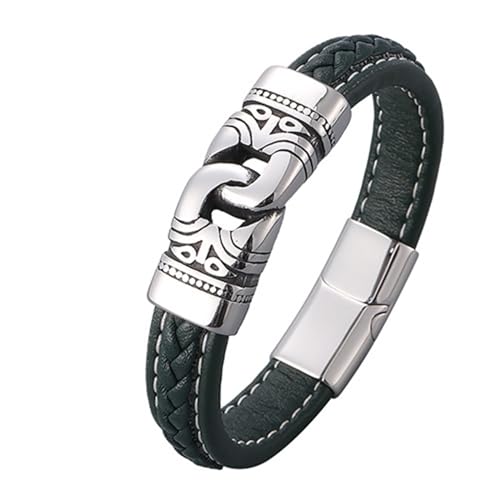 Aotiwe Bracelet Set, Armbänder Silber Armreif aus Leder mit Schnalle Grün Geflochtenes Armband für Männer Pu Leder 16.5cm von Aotiwe