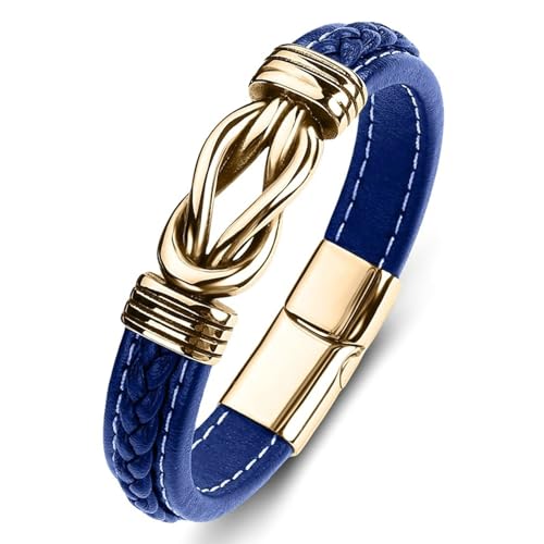 Aotiwe Bracelet Set, Armband für Herren U Form Gold Blau Freundschaft Armband Pu Leder 18.5cm von Aotiwe