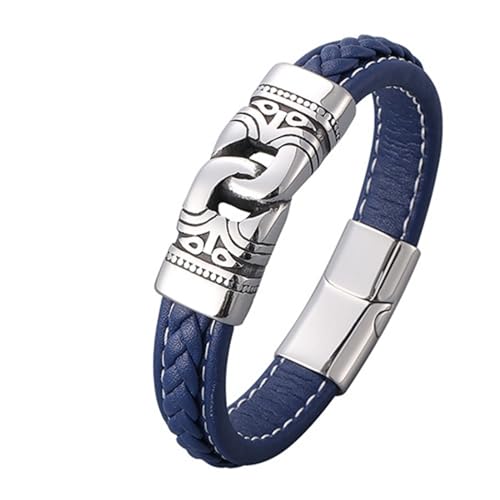 Aotiwe Bracelet Set, Silber Armband Herren Breit Armreif aus Leder mit Schnalle Blau Armband für Männer Pu Leder 18.5cm von Aotiwe