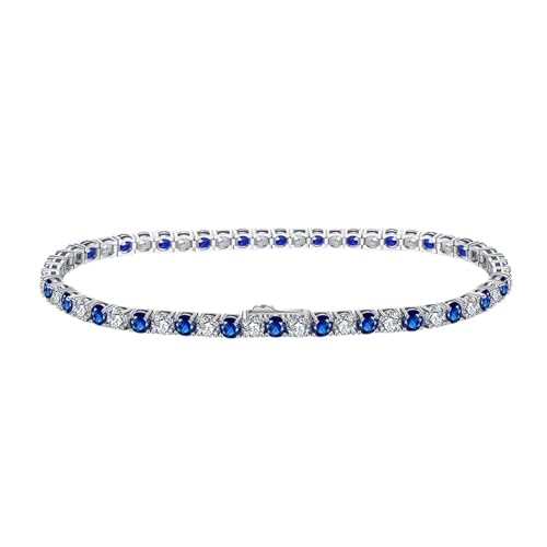 Aotiwe Bracelet Women, Bracelet Damen Tenniskette Armkette Damen Klein Silber mit Weiß Blau Rundschliff Zirkonia 925 Silber 19cm von Aotiwe