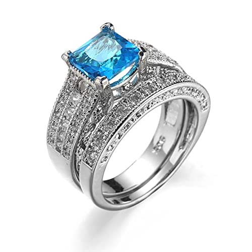 Aotiwe Calm Ring Damen, Ich Liebe Dich Geschenke für Frauen Doppelring Versilbert mit Hellblau Platz Zirkonia Größe 57 (18.1) von Aotiwe