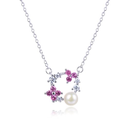 Aotiwe Collier Damen Hochzeit, Kette Aesthetic Geometrischer Typ Kette Sterling Silber Rosa Silber Klein mit Rosa Silber Rundschliff Zirkonia von Aotiwe