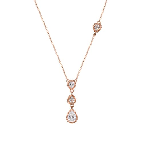 Aotiwe Collier Damen Rosegold, Halskette Damen Modeschmuck Wassertropfen Freundschaftskette Aesthetic mit Weiß Zirkonia 925 Silber 45+5cm von Aotiwe