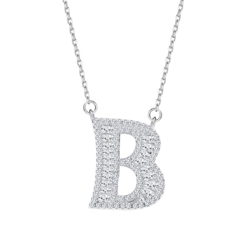 Aotiwe Collier Kette Silber Damen, Necklace Aesthetic Vintage Buchstabe B Kette Damen Collier mit Weiß Rundschliff Zirkonia 925 Silber von Aotiwe