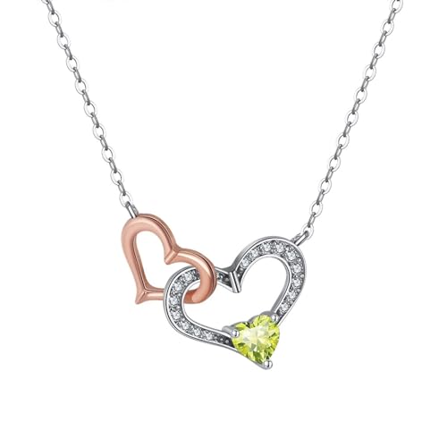 Aotiwe Collier Modeschmuck, Damen Halsketten Doppelte Herzen Kette Damen Freundschaft Grün mit Peridot 925 Silber 45+5cm von Aotiwe