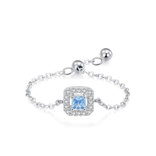 Aotiwe Cubic Zirconia Ring, Ring Set Silber Halo Verstellbare Kette mit Rundschliff Blau Zirkonia 925 Silber Größe Verstellbar von Aotiwe