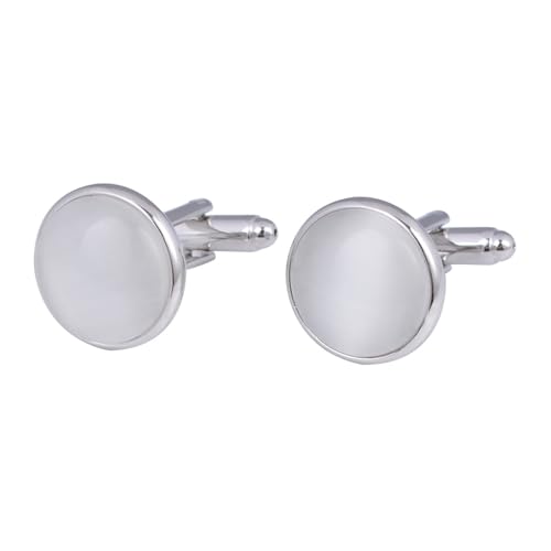 Aotiwe Cufflinks for Men, Manschettenknöpfe Herren Klassisch Runder Stein Silber Weiß aus Messing von Aotiwe