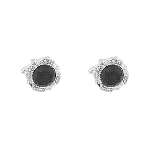 Aotiwe Cufflinks for Men Silver, Manschettenknöpfe Herren Klassisch Geometrisch Silber Cufflinks for Men mit Schwarz Rundschliff Zirkonia Metalllegierung von Aotiwe