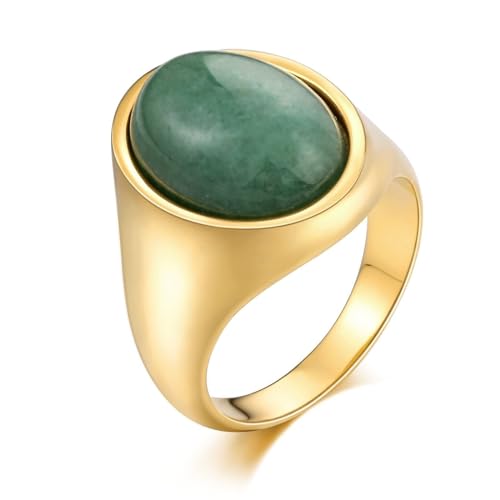 Aotiwe Cute Rings, Herren Ringe Breit Ovale Form Gold Eheringe für Männer mit Grün Opal Edelstahl Größe 65 (20.7) von Aotiwe