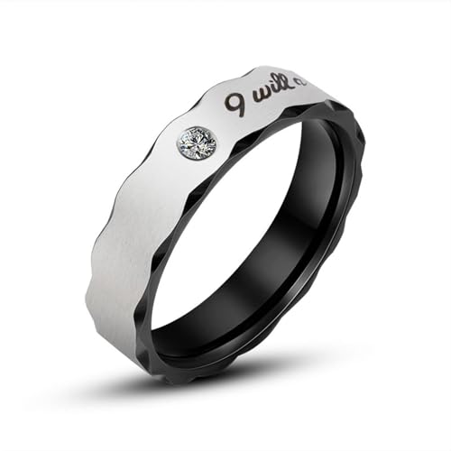 Aotiwe D Ring Schwarz, Zeigefinger Ring mit Gravur Zirkonia Männer Ringe Edelstahl Größe 54 (17.2) von Aotiwe