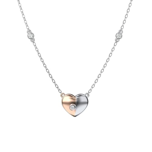 Aotiwe Damen Halskette Silber, Kette Damen 925 Herzförmiger Anhänger Cute Necklace mit Weiß Rundschliff Zirkonia 45+5cm von Aotiwe