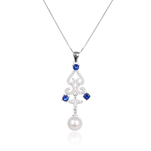 Aotiwe Damen Halskette mit Anhänger, Damen Halsketten Geometrischer Typ Kette Aesthetic Blau Silber mit Blau Rundschliff Zirkonia 925 Silber von Aotiwe