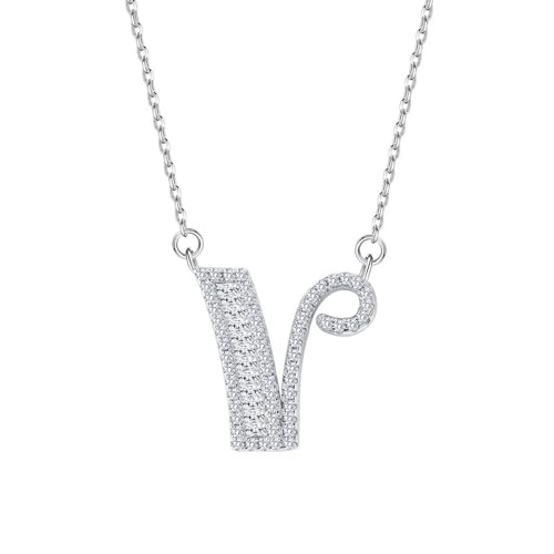 Aotiwe Damen Halskette ohne Anhänger, Zarte Halskette Damen Buchstabe V Collier Damen Hochzeit Silber mit Weiß Rundschliff Zirkonia 925 Silber von Aotiwe