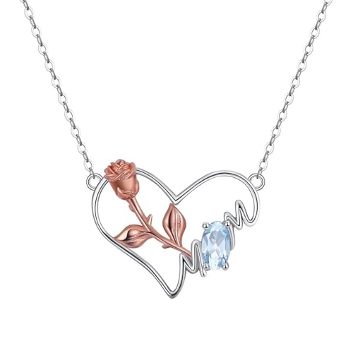 Aotiwe Damen Kette Modern, Cute Necklace Herzrose Chain Necklace Blau mit Ovalschliff Topas 925 Silber 45+5cm von Aotiwe