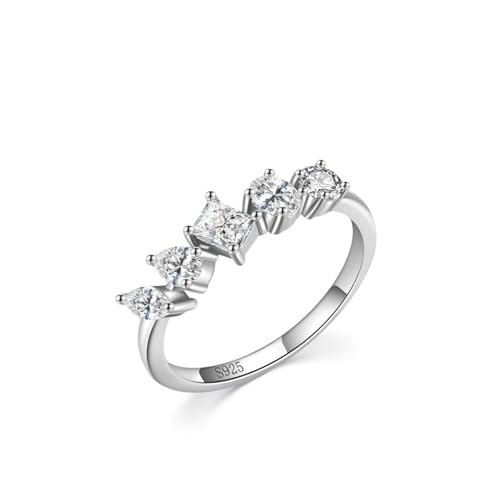 Aotiwe Damenring 925 Silber, Silber Ringe Damen Geometrie 5 Stein mit Rundschliff Weiß Zirkonia Größe 54 (17.2) von Aotiwe