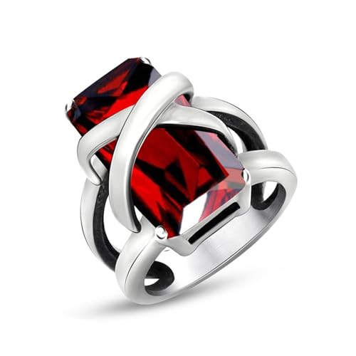 Aotiwe Damenring Breit Silber, Eheringe Edelstahl Schmal Hohler Vintage Zirkonia Rot Fingerring Damen Vintage Größe 52 (16.6) von Aotiwe