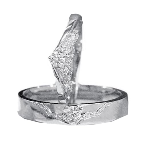 Aotiwe Damenring Breit Silber, Partnerringe 925 Silber Engelsflügel mit Kiste mit Rundschliff Zirkonia Verstellbar von Aotiwe