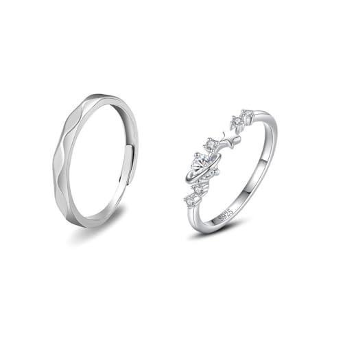 Aotiwe Damenring Breit Silber, Ringe Frauen Verstellbar Stern mit Rundschliff Zirkonia 925 Silber von Aotiwe