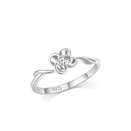 Aotiwe Damenring Silber 925, Fingerring Damen Vintage Silber Vierblättriges Kleeblatt mit Solitaire Größe 57 (18.1) von Aotiwe