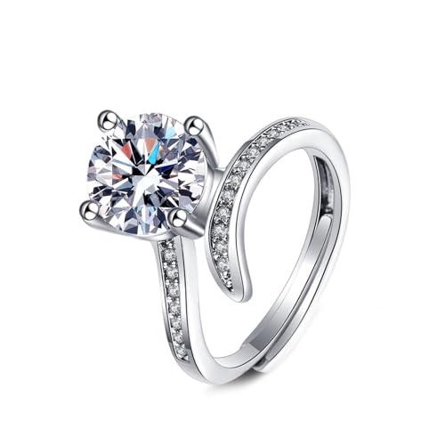 Aotiwe Damenring Zeigefinger, Ring Frauen Offen Blume 4 Zinken mit Rundem 2 Karat Zirkonia 8 mm Silber Ringe Frauen Cool Größe Verstellbar von Aotiwe