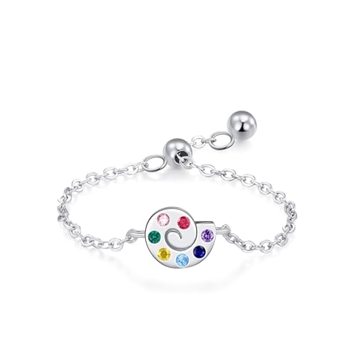 Aotiwe Damenring Zirkonia, Eheringe Silber Schlicht Verstellbare Kette mit Regenbogenschnecke mit Rundschliff Bunt Zirkonia 925 Silber Größe Verstellbar von Aotiwe