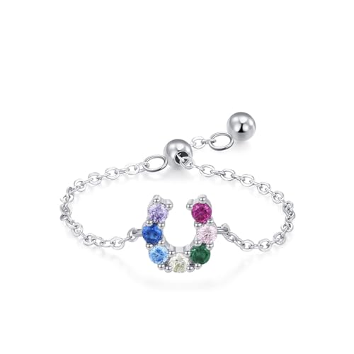 Aotiwe Eheringe 925 Silber, Eheringe Silber Set U-Förmige Verstellbare Kette mit Rundschliff Bunt Zirkonia Größe Verstellbar von Aotiwe
