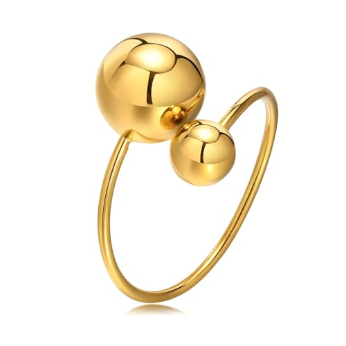Aotiwe Eheringe Damen, Damenring Vintage Kleine und Große Runde Perlen Gold aus Titan Stahl Größe Verstellbar von Aotiwe