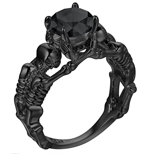 Aotiwe Eheringe Frau, Ring Schmuck Schwarz Totenköpfe mit Zirkonia Größe 52 (16.6) Geschenk Beste Freundin von Aotiwe