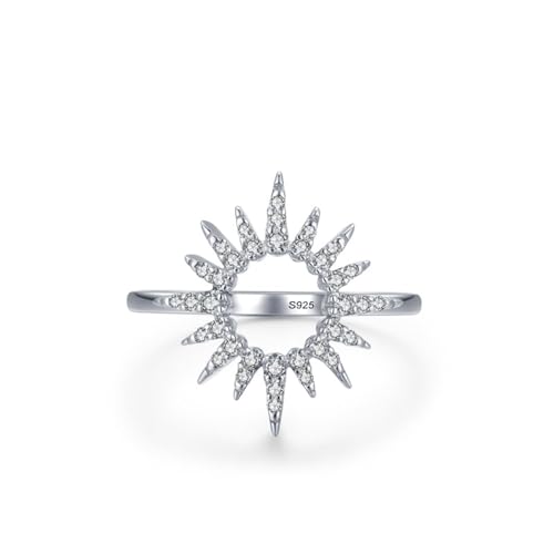 Aotiwe Eheringe Frauen, Damenring 925 Silber Hohle Sonnenblume mit Rundschliff Weiß Zirkonia Größe 57 (18.1) von Aotiwe