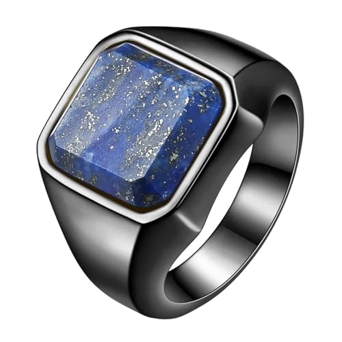 Aotiwe Eheringe aus Edelstahl, Ringe Schwarz Siegelring mit Lapislazuli Schwarz Eheringe für Herren Edelstahl Größe 67 (21.3) von Aotiwe