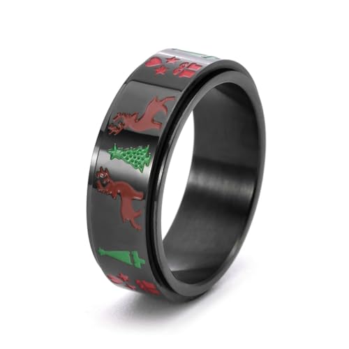 Aotiwe Engagement Ring, Ring Damen Daumen Ringe Im Weihnachtsstil Schwarz aus Titan Stahl Größe 52 (16.6) von Aotiwe