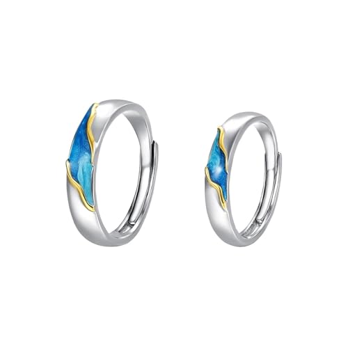 Aotiwe Fingerring Damen Silber 925, Verlobungsringe Damen Silber Blau Wellen und Meer Verstellbar von Aotiwe