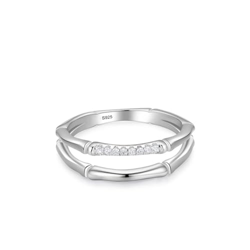 Aotiwe Fingerring Damen Vintage, Ring Women Silber Doppellagiges Bambusband mit Rundschliff Weiß Zirkonia 925 Silber Größe 54 (17.2) von Aotiwe