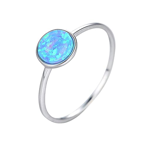 Aotiwe Freundschaftsringe Beste Freundin, Ringe Damen 925 Silber Blauer Runder Erstellter Opal Silber Blau Größe 60 (19.1) von Aotiwe