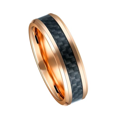 Aotiwe Freundschaftsringe Rosegold, Ring Herren Daumen Polierte Carbonfaser 6mm Pinky Ring Wolfram Größe 67 (21.3) von Aotiwe