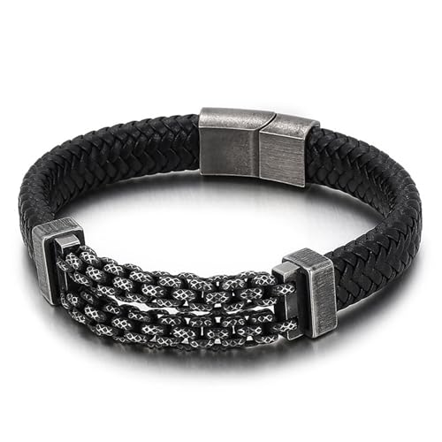 Aotiwe Friendship Bracelet Kit, Armband für Männer Schwarz Elegant Armband Herren Pu Leder 21.5cm von Aotiwe