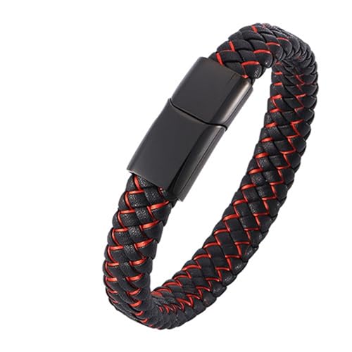 Aotiwe Friendship Bracelet Kit, Männer Armband Set Schlichtes Armband aus Geflochtenem Lederband Schwarz Rot Armreif Männer Pu Leder 16.5cm von Aotiwe