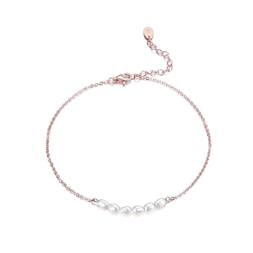 Aotiwe Fußbändchen Damen Dünn, Fussketten für Frauen Lang Kette mit Perle Fußkettchen für Damen J Rose Gold Weiß 925 Silber von Aotiwe