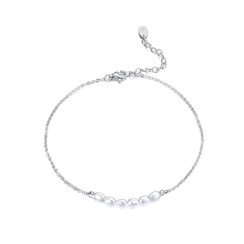 Aotiwe Fußkette Damen, Fußkettchen Damen Band Kette mit Perle Damen Fußkettchen Silber Weiß 925 Silber von Aotiwe